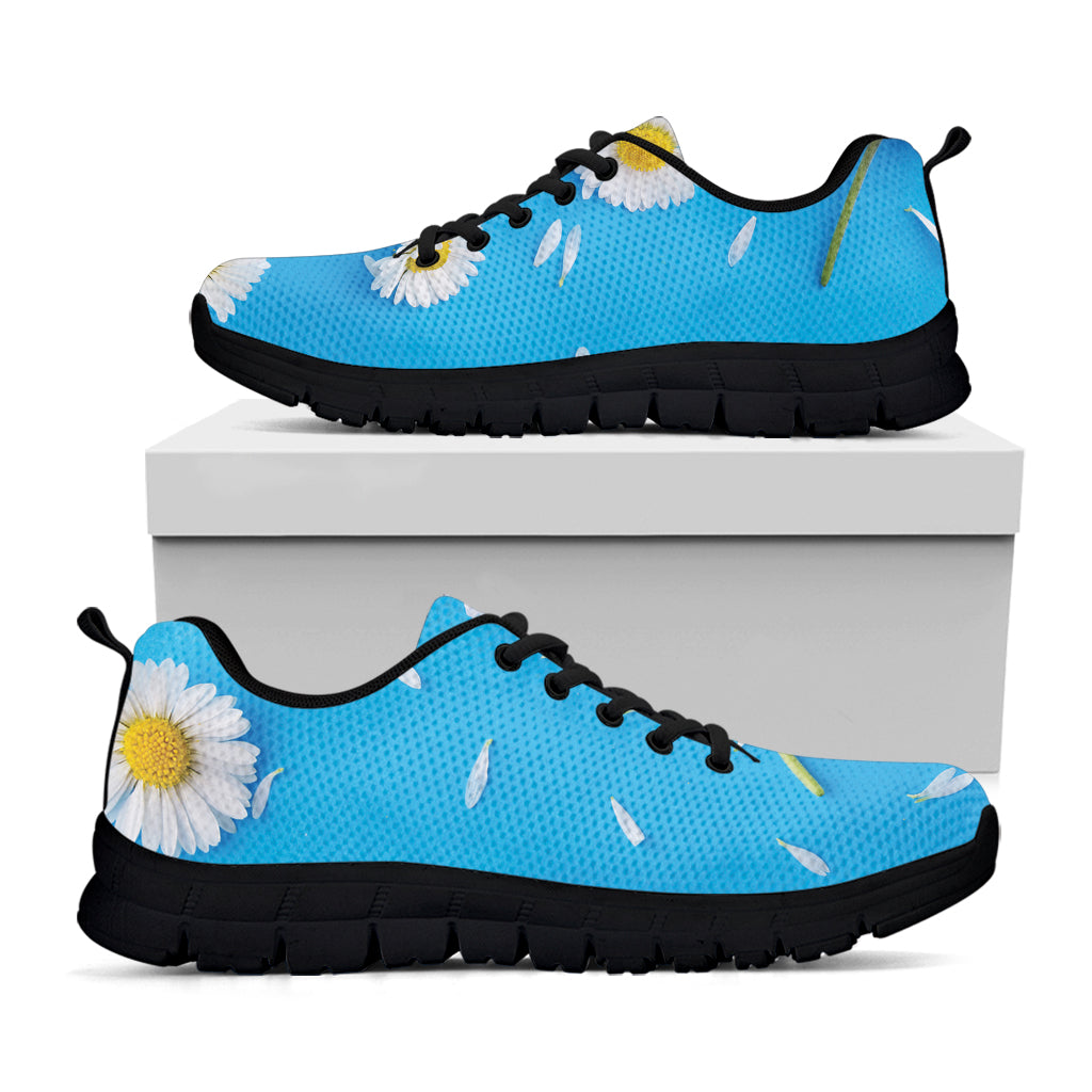 White Daisy Flower Print Black Sneakers