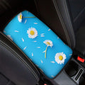 White Daisy Flower Print Car Center Console Cover
