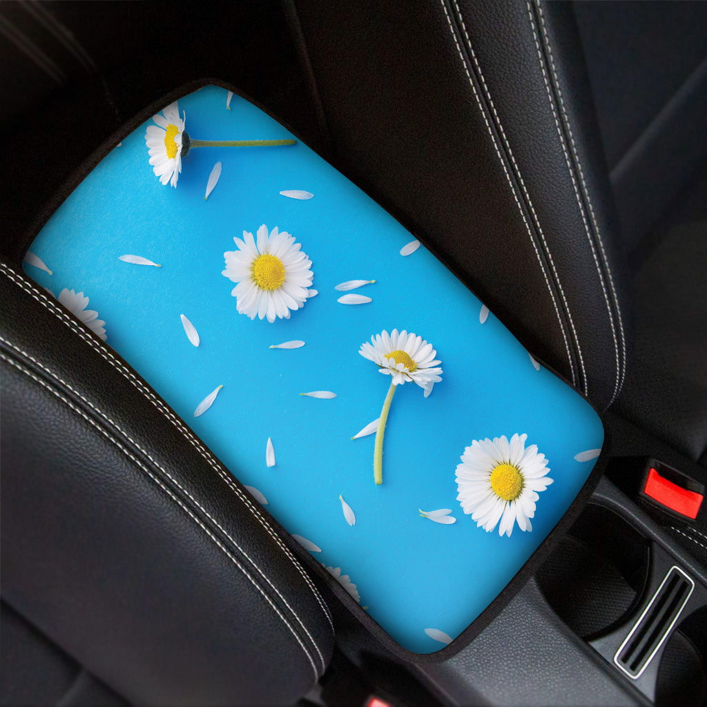White Daisy Flower Print Car Center Console Cover