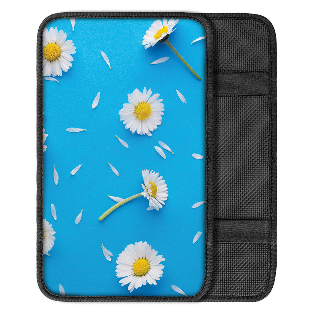 White Daisy Flower Print Car Center Console Cover