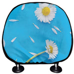 White Daisy Flower Print Car Headrest Covers