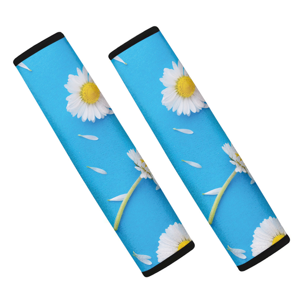 White Daisy Flower Print Car Seat Belt Covers