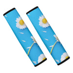 White Daisy Flower Print Car Seat Belt Covers