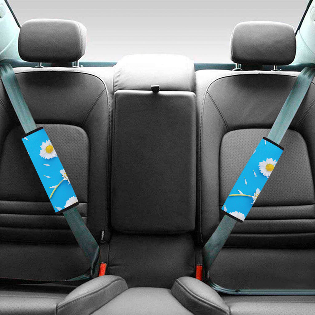 White Daisy Flower Print Car Seat Belt Covers