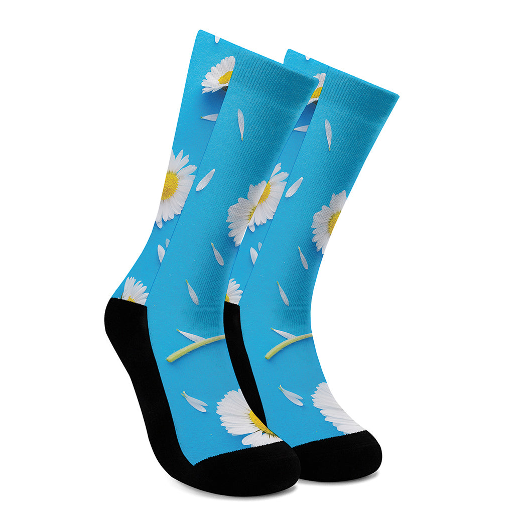 White Daisy Flower Print Crew Socks