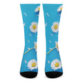 White Daisy Flower Print Crew Socks