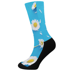 White Daisy Flower Print Crew Socks