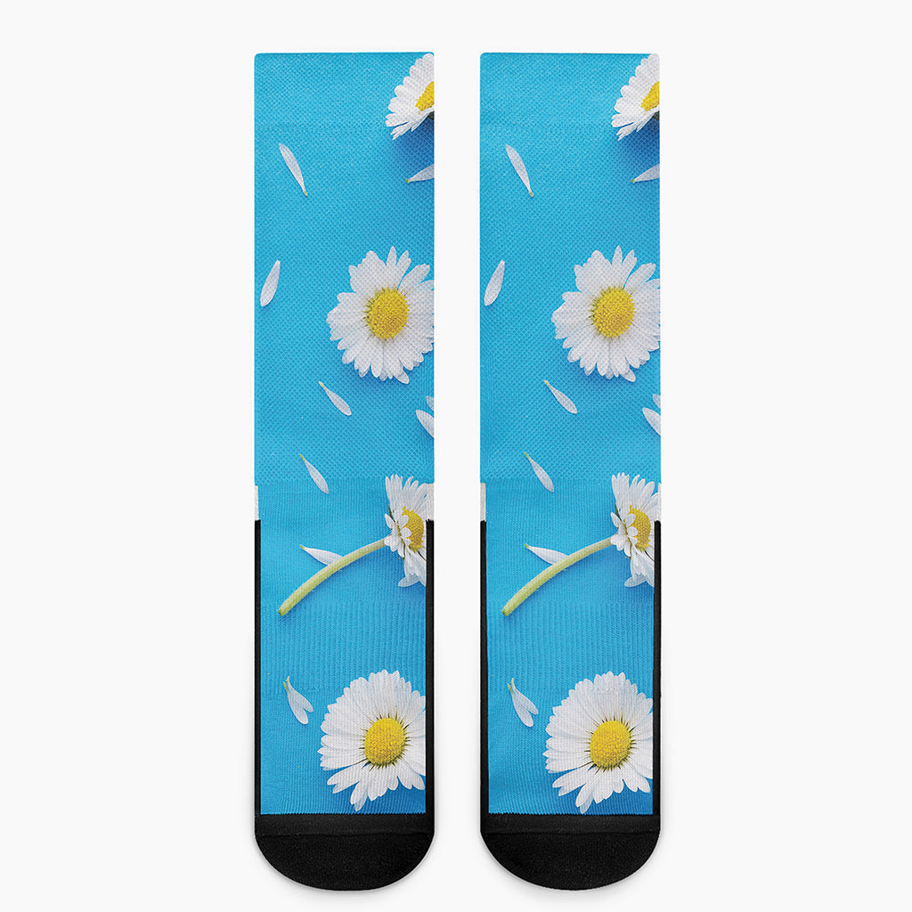 White Daisy Flower Print Crew Socks