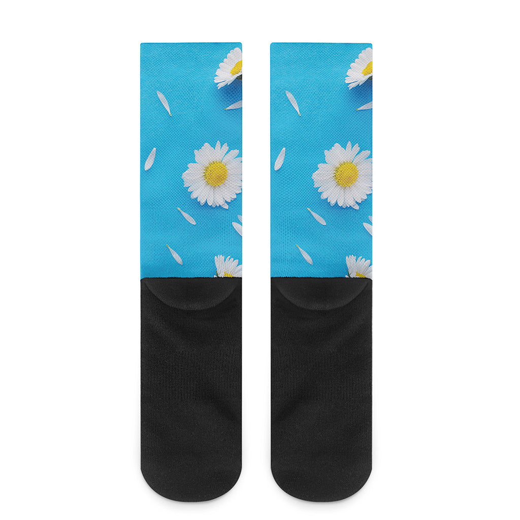 White Daisy Flower Print Crew Socks