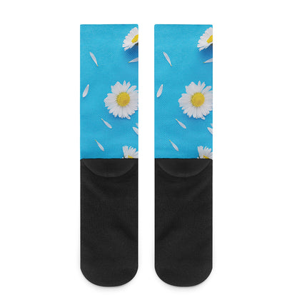 White Daisy Flower Print Crew Socks