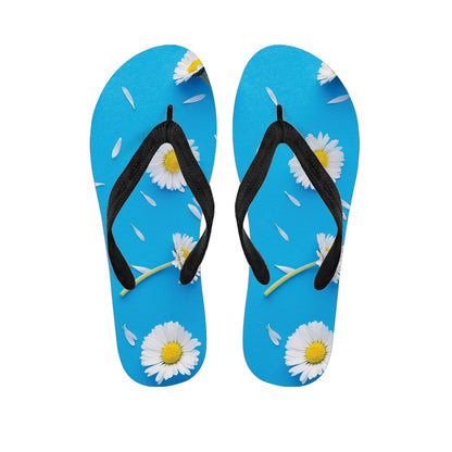 White Daisy Flower Print Flip Flops