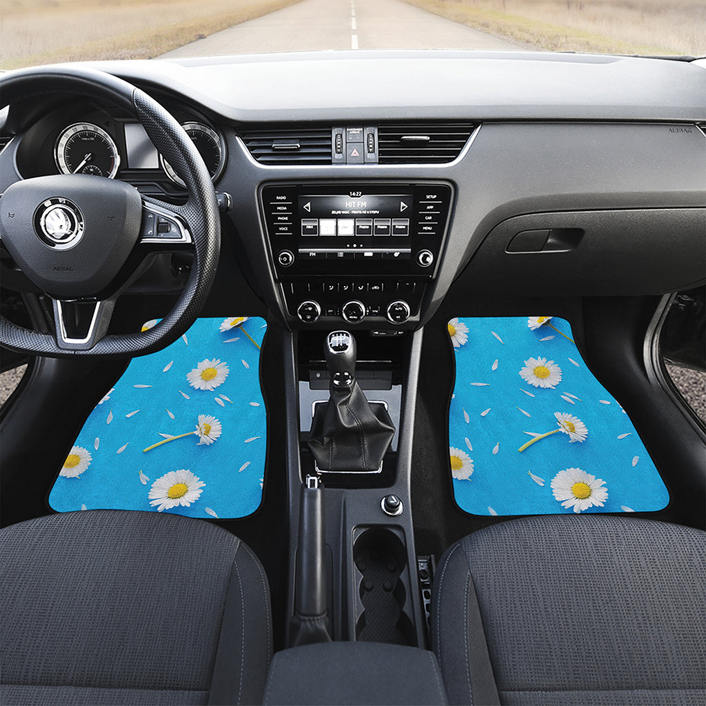 White Daisy Flower Print Front and Back Car Floor Mats