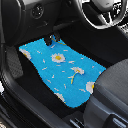 White Daisy Flower Print Front Car Floor Mats