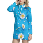 White Daisy Flower Print Hoodie Dress