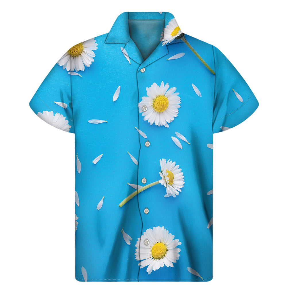 White Daisy Flower Print Men's Short Sleeve Shirt