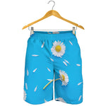White Daisy Flower Print Men's Shorts