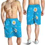 White Daisy Flower Print Men's Shorts