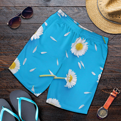 White Daisy Flower Print Men's Shorts