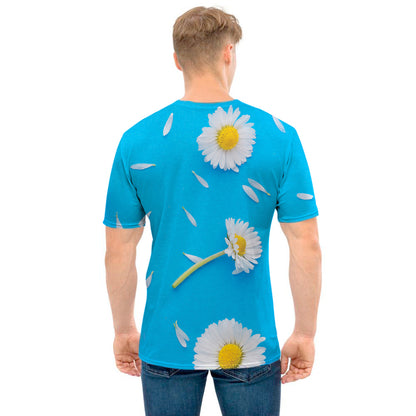 White Daisy Flower Print Men's T-Shirt
