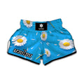 White Daisy Flower Print Muay Thai Boxing Shorts