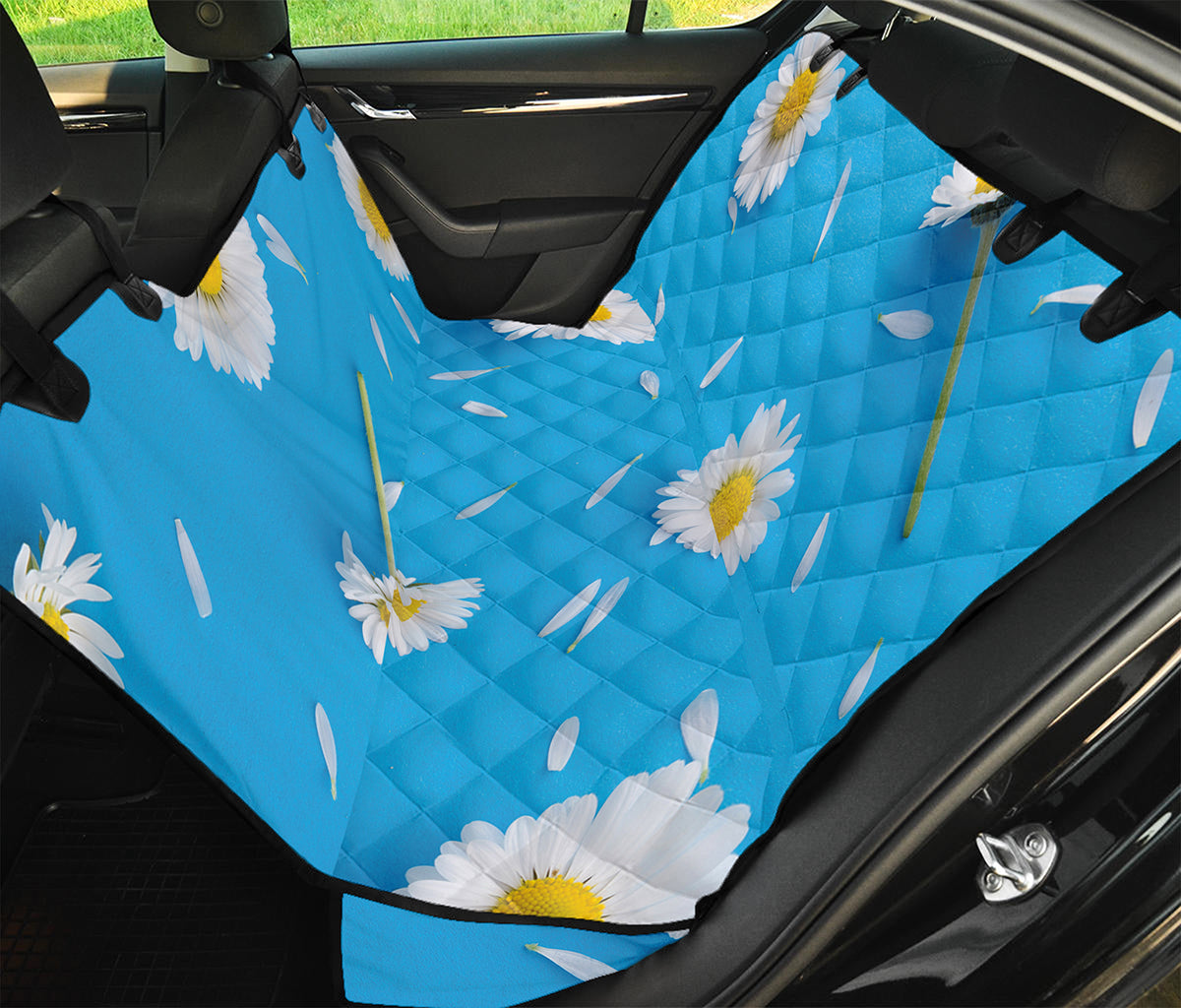 White Daisy Flower Print Pet Car Back Seat Cover