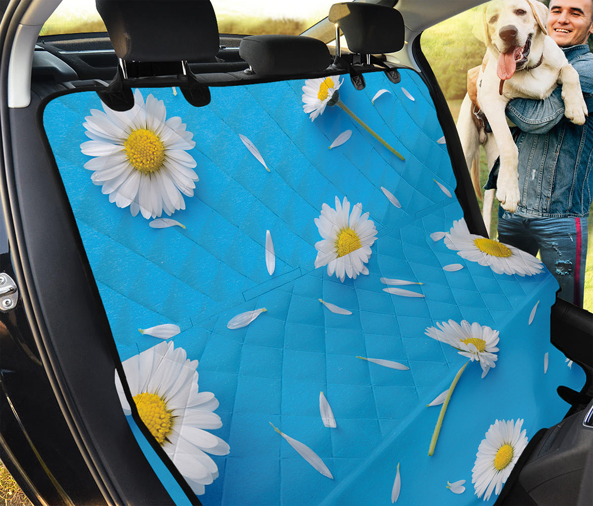 White Daisy Flower Print Pet Car Back Seat Cover