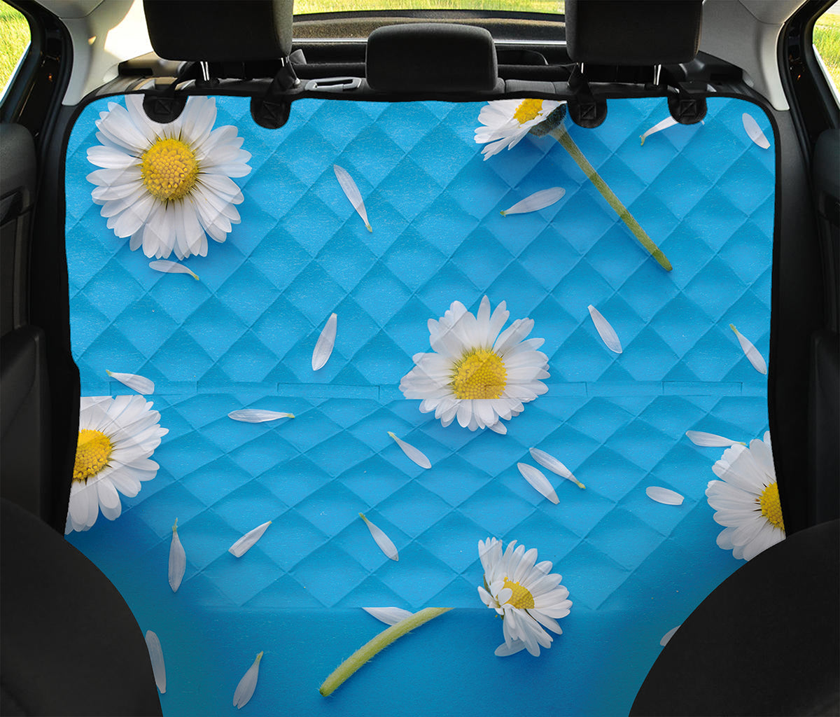 White Daisy Flower Print Pet Car Back Seat Cover