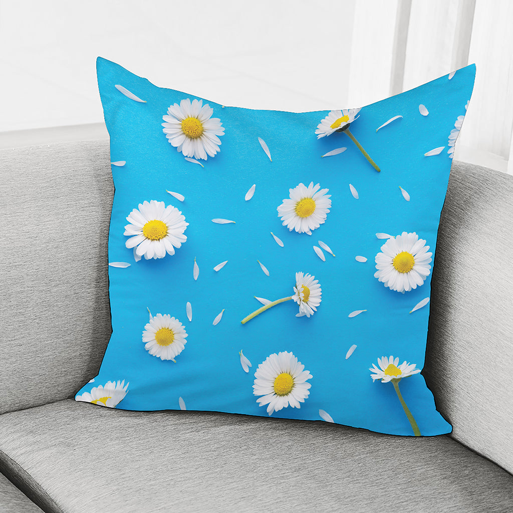 White Daisy Flower Print Pillow Cover