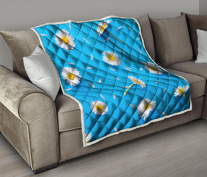 White Daisy Flower Print Quilt