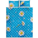 White Daisy Flower Print Quilt Bed Set