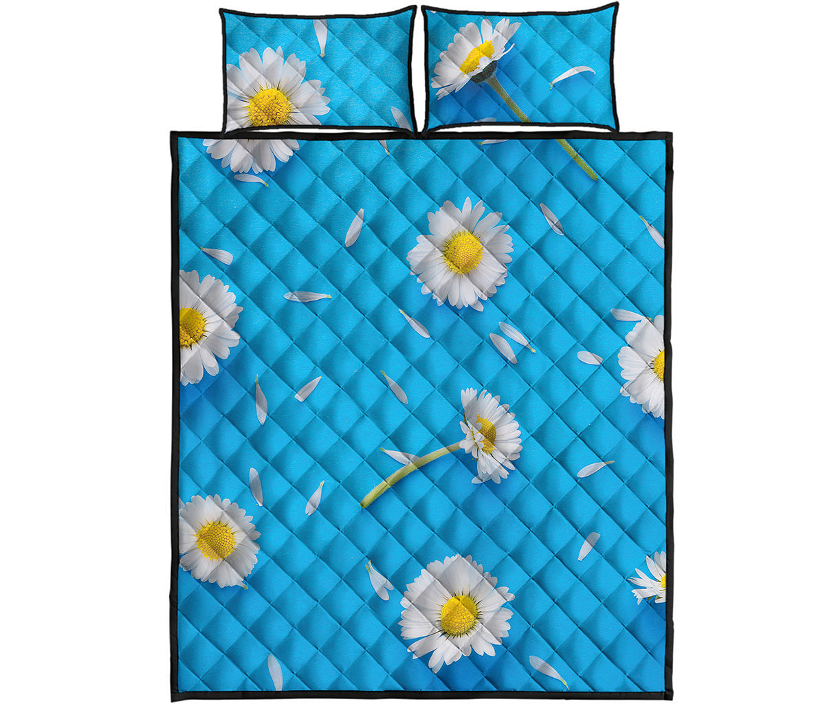White Daisy Flower Print Quilt Bed Set