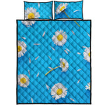 White Daisy Flower Print Quilt Bed Set