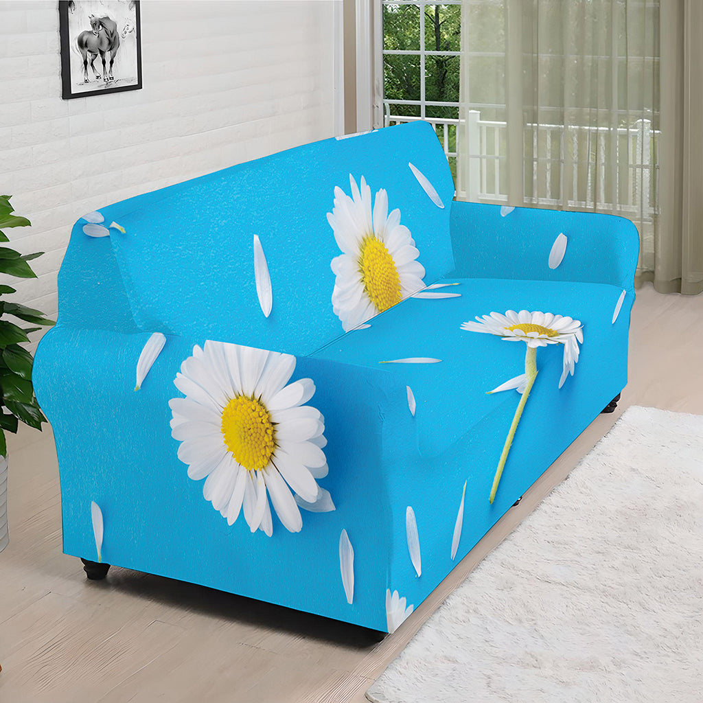 White Daisy Flower Print Sofa Cover