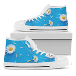 White Daisy Flower Print White High Top Shoes