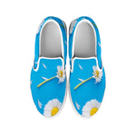 White Daisy Flower Print White Slip On Shoes