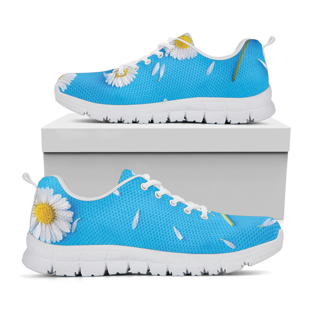 White Daisy Flower Print White Sneakers