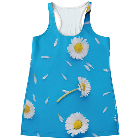 White Daisy Flower Print Women's Racerback Tank Top