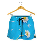White Daisy Flower Print Women's Shorts