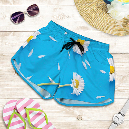 White Daisy Flower Print Women's Shorts