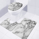 White Dark Grey Marble Print 3 Piece Bath Mat Set