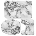 White Dark Grey Marble Print 3 Piece Bath Mat Set