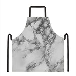 White Dark Grey Marble Print Apron