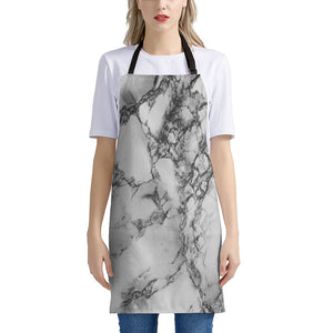 White Dark Grey Marble Print Apron