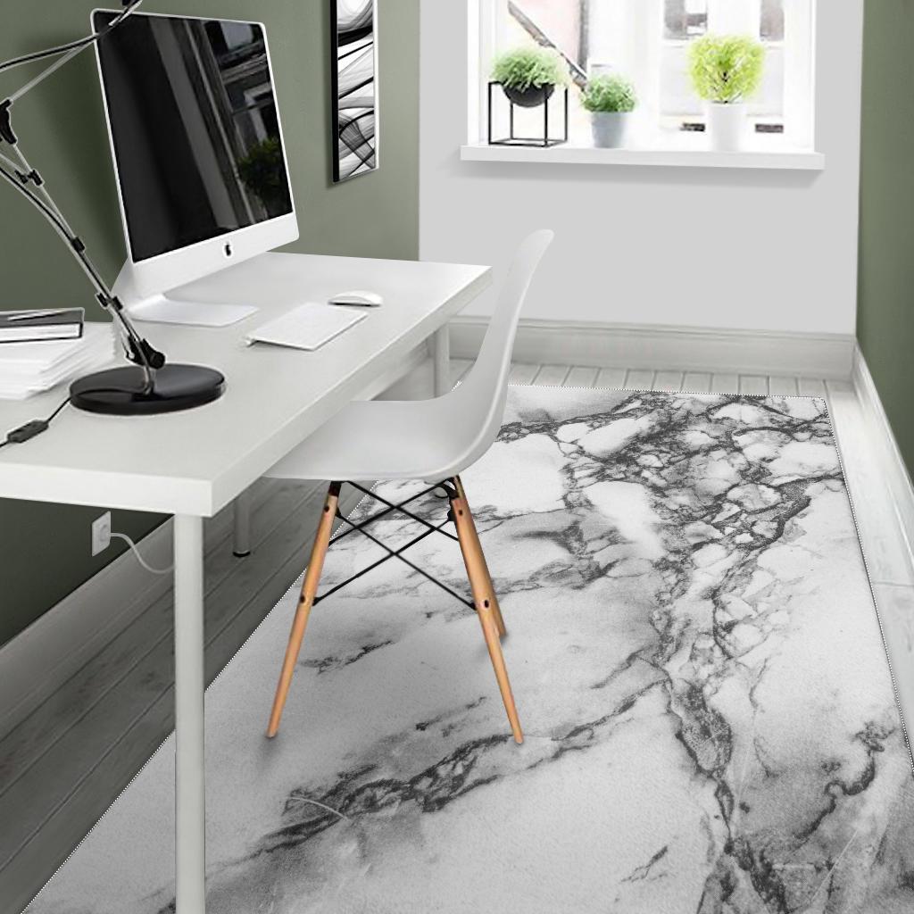 White Dark Grey Marble Print Area Rug GearFrost