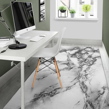 White Dark Grey Marble Print Area Rug GearFrost
