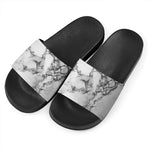 White Dark Grey Marble Print Black Slide Sandals