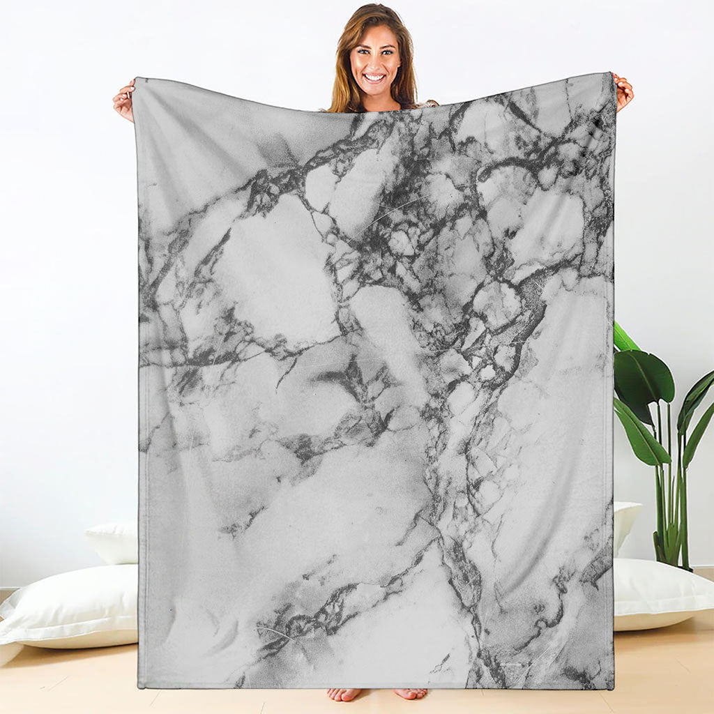 White Dark Grey Marble Print Blanket
