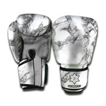 White Dark Grey Marble Print Boxing Gloves