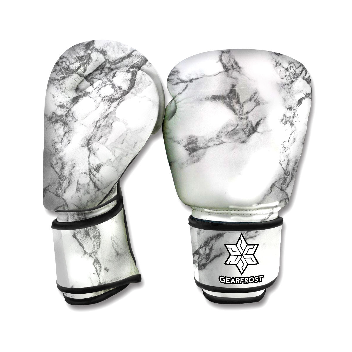 White Dark Grey Marble Print Boxing Gloves