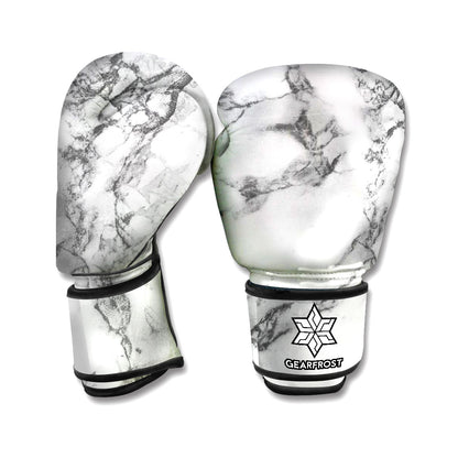 White Dark Grey Marble Print Boxing Gloves